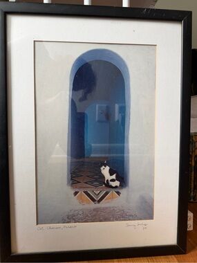Original Signed Framed & Matted Art Photography Cat in Blue Window - 11 x14